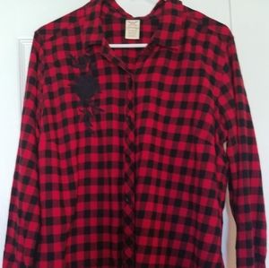 Red and Black Plaid shirt with Black Rose